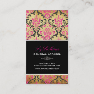 PixDezines Vintage Rossi Damask/zwart+roze Visitekaartje