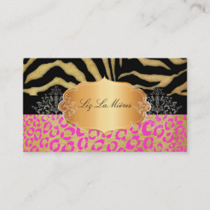 PixDezines Vintage roze luipaard, zebra+goud label