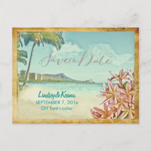 PixDezines vintage waikiki/diamond head/plumeria Briefkaart