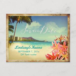 PixDezines vintage waikiki/diamond head/plumeria Briefkaart
