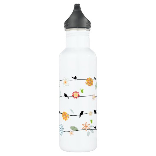 PixDezines vogels op draden/doe-het-zelf achtergro Waterfles (Rechts)