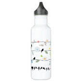 PixDezines vogels op draden/doe-het-zelf achtergro Waterfles (Links)