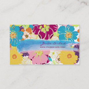 PixDezines vrolijke retro tropische bloemen/DIY kl Visitekaartje