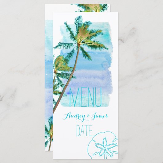 PixDezines Watercolor Beach/Palm Trees Menu (Devant / Derrière)