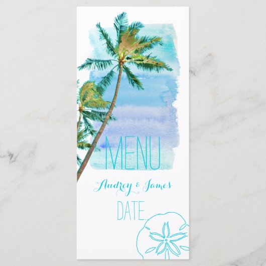 PixDezines Watercolor Beach/Palm Trees Menu (Devant)