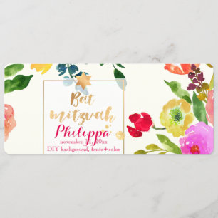 PixDezines Watercolor/Floral/Bat Mitzvah Kaart
