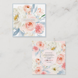 PixDezines Watercolor Flowers, Blush+Burgundy Vierkante Visitekaartje