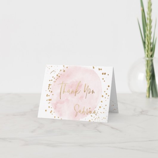 PixDezines Watercolor Roze Gouden Bat Mitzvah Bedankkaart (Voorkant)
