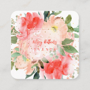 PixDezines Watercolor Roze Pioenrozen Goudstof Vierkante Visitekaartje