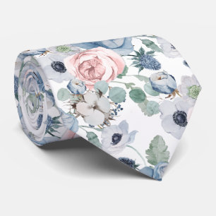 PixDezines Watercolor Stof Blauwe Rose Pioenrozen Stropdas