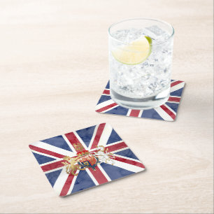 PIXDEZINES WATERCOLOR UNION JACK en INSIGNIA Vierkante Kartonnen Onderzetter
