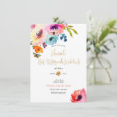 PixDezines Waterrozen Waterverf Mitzvah Kiddush Kaart (Staand voorkant)