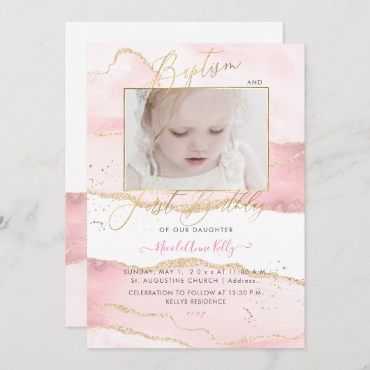 PixDezines Waterverf Agate 1e verjaardag doop Kaart (Voorkant / Achterkant)