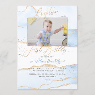 PixDezines Waterverf Agate Baptism 1st Birthday Kaart
