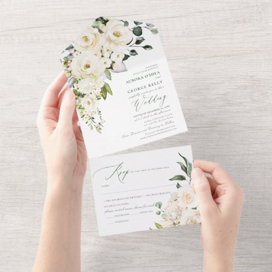 PixDezines Waterverf Alabaster Rozen All In One Uitnodiging (Afscheurbaar)