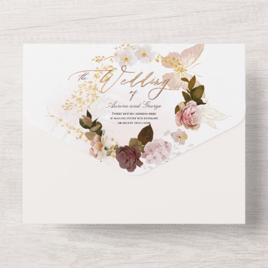 PixDezines Waterverf Autumn Burgundy Blush Flower All In One Uitnodiging (Achterkant)