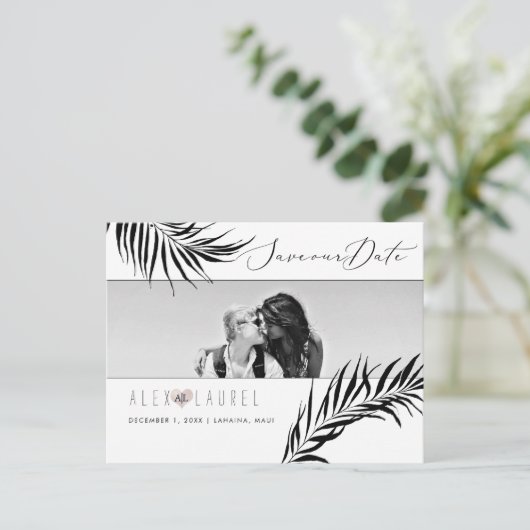 PixDezines Waterverf Black Palms, Bewaar de datum Briefkaart (Staand voorkant)