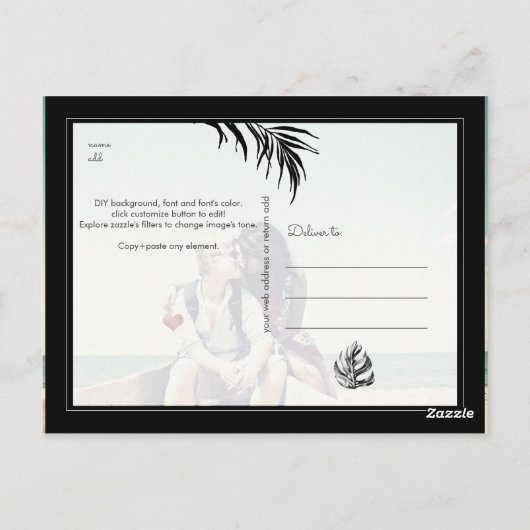 PixDezines Waterverf Black Palms, Bewaar de datum Briefkaart (Achterkant)