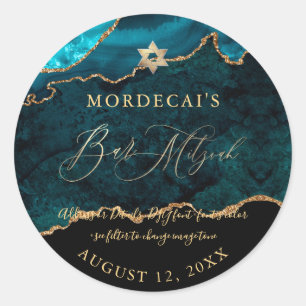 PixDezines Waterverf Blauwgroen Agate Bar Mitzvah Ronde Sticker