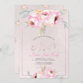 PixDezines Waterverf Bloemen Pioenen Doop Kaart (Voorkant / Achterkant)