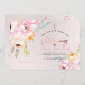 PixDezines Waterverf Bloemen Pioenen Doopsel Kaart (Voorkant / Achterkant)