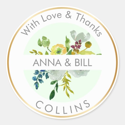 PixDezines Waterverf Bloemen/Ranunculus/Dank u Ronde Sticker (Voorkant)