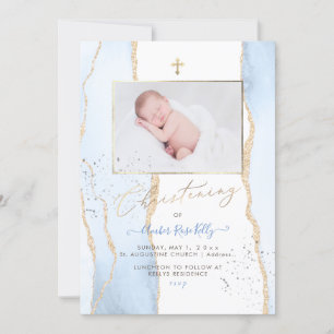 PixDezines Waterverf Blue Agate Christening Kaart