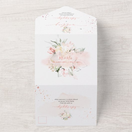 PixDezines Waterverf Blush Cream Rozen All In One Uitnodiging (Buitenkant)