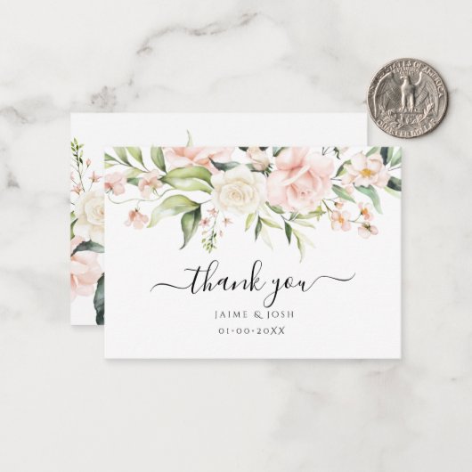 PixDezines Waterverf Blush Cream Rozen Noteer Kaar Notitiekaartje (Voorkant / Achterkant in situ)