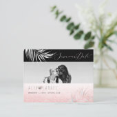 PixDezines Waterverf Blush Palm, Save the Date Briefkaart (Staand voorkant)