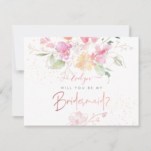 PixDezines Waterverf Blushing Romance Bridesmaid Kaart (Voorkant)