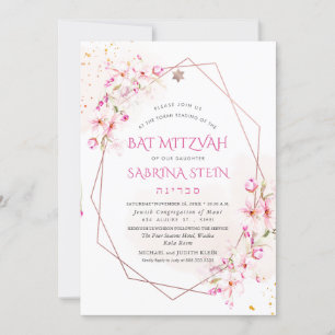PixDezines Waterverf Cherry Blossom Mitzvah Kaart