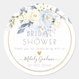 PixDezines Waterverf Crème Stoffige Blauwe Rozen Ronde Sticker