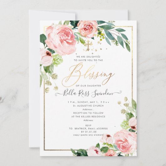 PixDezines Waterverf Delicate Blush Bloom Doop Kaart (Voorkant)