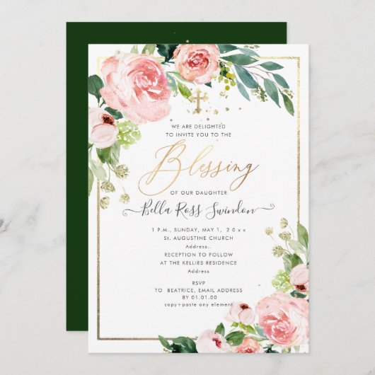 PixDezines Waterverf Delicate Blush Bloom Doop Kaart (Voorkant / Achterkant)