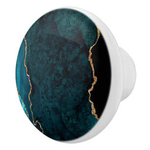 PixDezines Waterverf Donker Teal Agate Keramische Knop