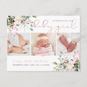 PixDezines Waterverf Dusty Pink Eucalyptus Birth Briefkaart