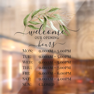 PixDezines Waterverf Eucalyptus Takje Openingstijd Raamsticker