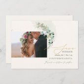 PixDezines Waterverf Eucalyptus Wreath Greenery Save The Date (Voorkant / Achterkant)