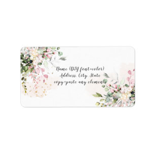 PixDezines Waterverf Floral Blush Pink Eucalyptus Etiket