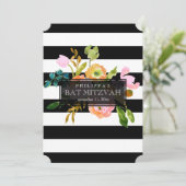 PixDezines waterverf/florale/stripes bat mitzvah Kaart (Staand voorkant)