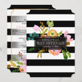 PixDezines waterverf/florale/stripes bat mitzvah Kaart (Voorkant / Achterkant)