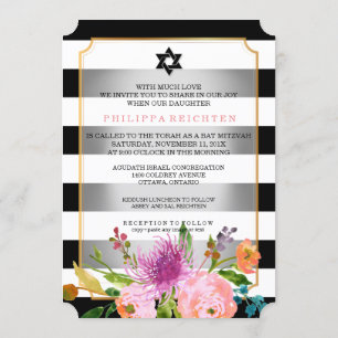 PixDezines waterverf/florale/stripes bat mitzvah Kaart