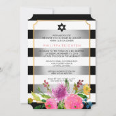 PixDezines waterverf/florale/stripes bat mitzvah Kaart (Achterkant)
