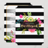 PixDezines waterverf/florale/stripes bat mitzvah Kaart (Voorkant / Achterkant)