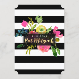 PixDezines waterverf/florale/stripes bat mitzvah Kaart