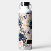 PixDezines Waterverf Flowers Blush Navy Waterfles (Voorkant)