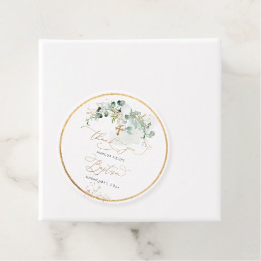 PixDezines Waterverf Groen Eucalyptus Doop Bedankjes Labels (In situ)