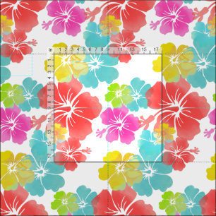PixDezines waterverf hibiscus/roze/groen/aqua Stof