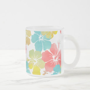 PixDezines waterverf hibiscus/sinaasappel/geel/bla Matglas Koffiemok